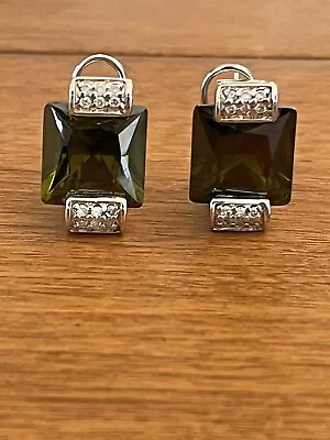 Vintage Sterling Silver Green Diamonds Earrings • $14.99