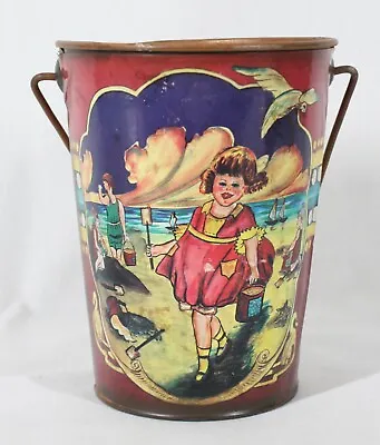 Square Nest Antique Style 1905 Decorated Tin Litho Beach Pail / Bucket • $49.99