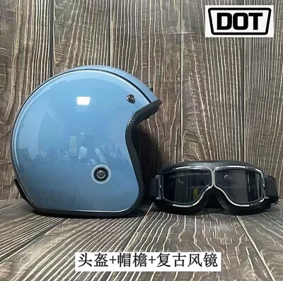 DOT Vintage Motorcycle Helmet Open Face 3/4 With Goggles Chopper Scooter Helmet • $158.93