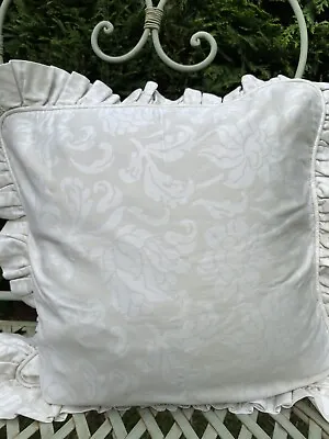 Laura Ashley Vintage Cotton Damask Frilled Cushion Cover Only Ivory/cream. • £14