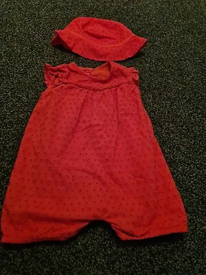 Baby Girls Pink Romper With Matching Hat 3-6 Months From Asda George • £6