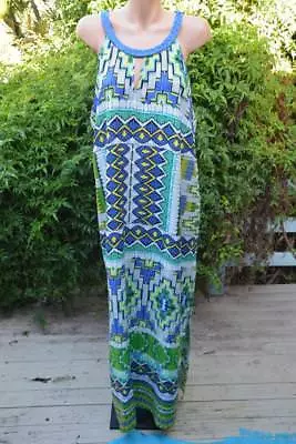 NEW Crossroads MAXI DRESS Size 20. $59.95 Lime Geo Print Side Slits-Pleat Straps • $37.99