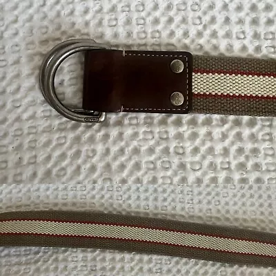 Coach Woven Canvas D Ring Belt Tan Red Beige Stripe Leather Tabs Size M UNISEX • $18.99