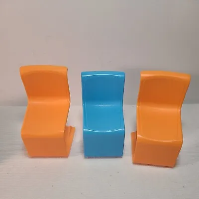 Vintage 1973 Barbie Townhouse MOD  S  CHAIRS Set Of 3 Orange Blue Furniture  • $10