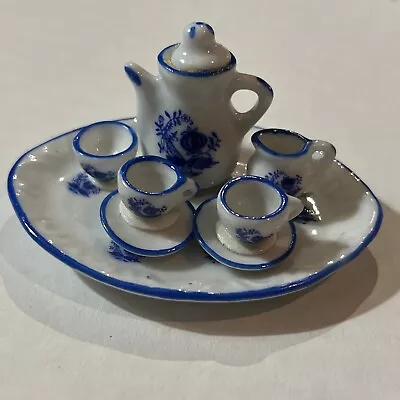 Vintage Miniature Tea Set Ceramic Blue White • $12.10