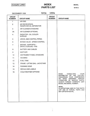 LEROI Q185 PORTABLE COMPRESSOR PARTS MANUAL ***PDF Sent Via Email*** • $14.99