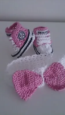 Baby Crochet Shoes Yours Baby's Name Trainers Handmade Sneakers And Hairband • £4.99