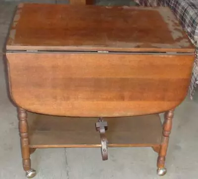 Vintage Drop Leaf Dual Level Table – With Casters – NEEDS TLC HANDY USEFUL TABLE • $299.99