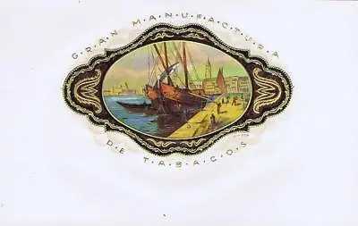 Gran Manufactura Ship At Dock   Original Cigar Label • $5