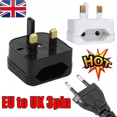 EU European Euro Europe 2-Pin To 3-Pin - UK Travel Plug Socket Converter Adapter • £21.86