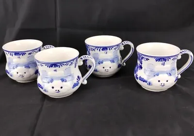 Delft Blue Pottery Pig Mugs 1984 1980s LOT Set OF 4 D.A.I.C. GREAT CONDITION!  • $45