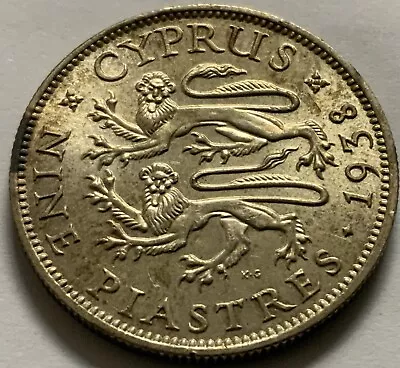 Cyprus 1938 9 Piastres BU • $60