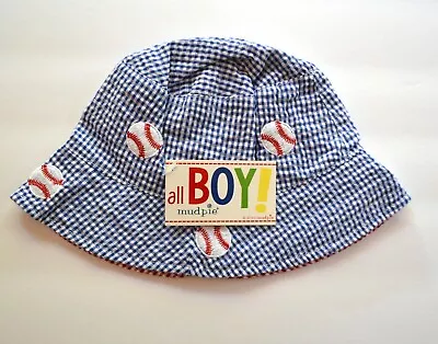 Mud Pie Baseball Baby Sun Hat - All Boy - Cotton Gingham 0-12 Months • $19.95