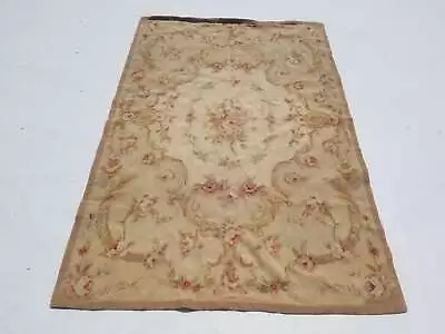 Vintage French Needle Point Handmade Floral Brown Wool Rug Carpet 175x116cm • £375