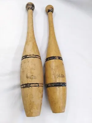 Vtg Pair 1910s 20s Wood Indian Club 3/4 Lbs. & ??/16 Wooden Gym Weight Pins T4 • $65.92