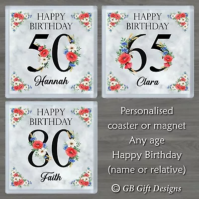 Personalised Birthday Gift/Coaster/or/Magnet/Red/Poppy/Flower/Floral/All Ages • £4.25