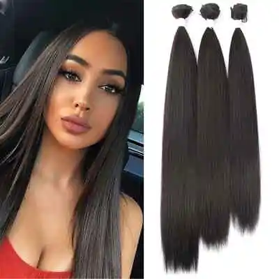 22 24 26 In Synthetic Yaki Hair Weave Bundles Soft Yaki Straight Hair Extensions • £12.42