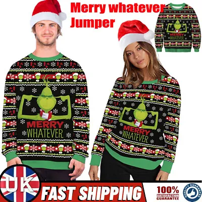 Unisex The Grinch Christmas Jumper Men Women's Xmas Couple Ugly Knit Sweater Top • £15.99