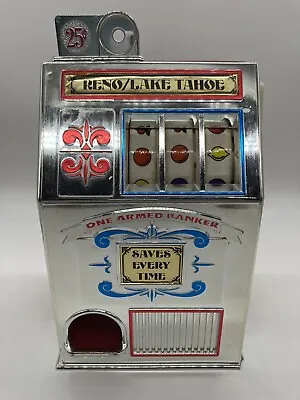 $35 • Buy VTGSilver Medley Slot Machine Bank One Arm Bandit Reno Lake Tahoe Mechanical Toy