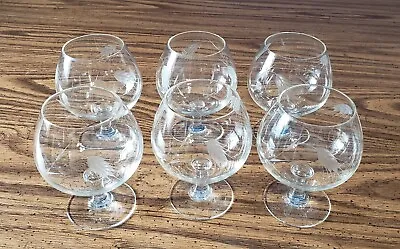 Vintage Sasaki Etched Crystal Brandy Snifters Glasses Wheat Pattern - Set Of 6 • $39.99