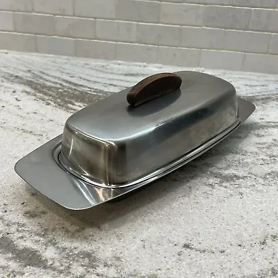 Vintage Stainless Steel Butter Dish With Lid 18/8 Tray Denmark Mid Century MCM • $20