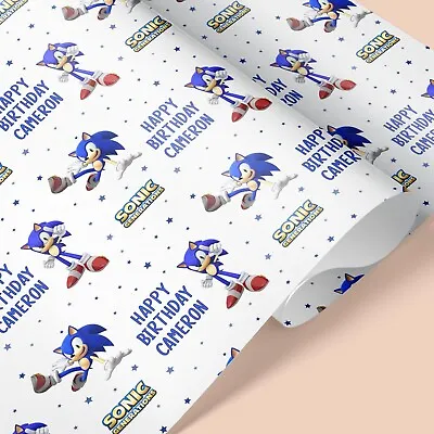 SONIC THE HEDGEHOG Personalised Wrapping Paper / Add Name / Sonic Wrapping Paper • £3.25