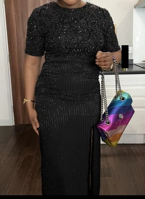 £18 • Buy After Six Ronald Joyce Women Party Cocktail Full Bead Long Black Dress Size 12..