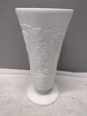 Vintage Milk Glass  Footed Vase 10  Grape Designs  • $11.50