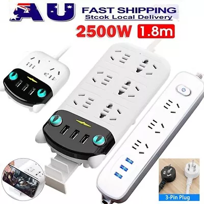1.8M Power Board 3/6 Way With 3 USB Powerboard Overload Surge Protection Board • $22.89