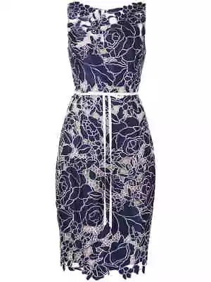 $595 NEW Marchesa Notte Semi Sheer Floral Dress Navy Satin Cutwork Bow 2 4 6 10 • $299.99