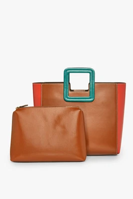 $270 • Buy Staud SHIRLEY LEATHER BAG-Tan Coastal/Blood Orange