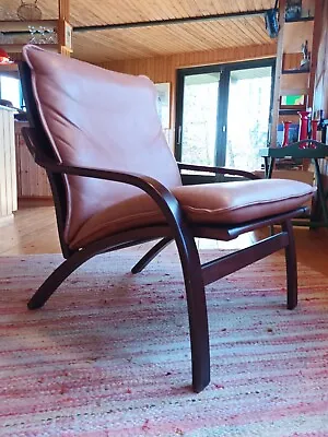 Chair Vintage Leather Easy 60er Mogens Hansen Stouby Denmark 70er Danish 36 • $383.97