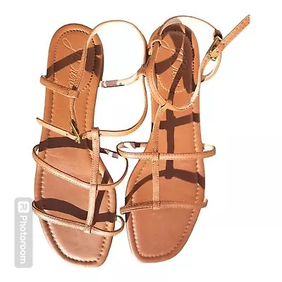 J. Crew Abbie Leather Double T-Strap Women's Comfy Stunning Sandals Sz 8.5 Chic • $30