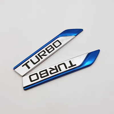 Pair Blue TURBO Logo Car Emblem Side Fender Badge Auto Metal Sticker Sport Decal • $6.46