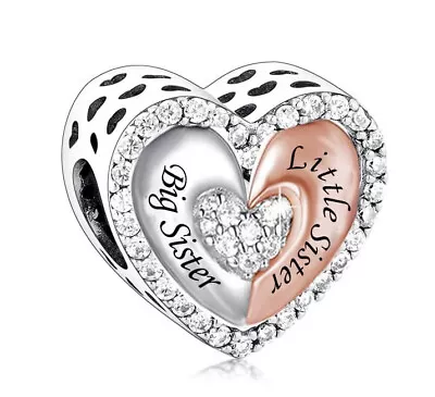 £16.50 • Buy Sterling Silver 925 🌸 Big Sister Little Sister Heart Bead Charm & Gift Pouch