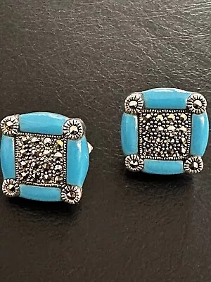 Mexican Classic Silver Turquoise Earrings Classic Fine Jewelry 925 Marquesite • $45