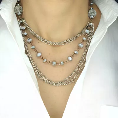 Boho Women Multi Layer Long Chain Pendant Choker Necklace Crystal Choker Jewelry • £5.95