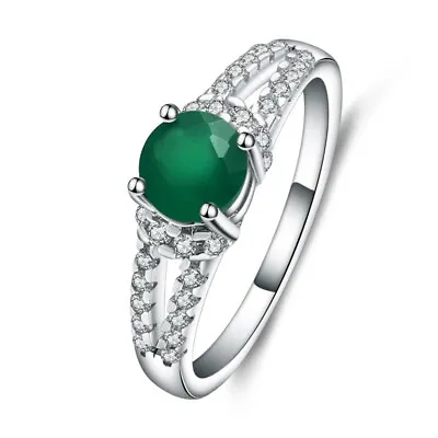 Natural Green Agate Gemstone Solid 925 Sterling Silver Vintage Women Ring • $32.55