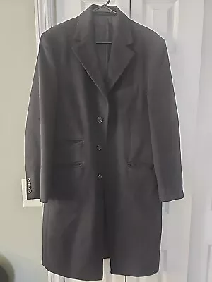 Hackett London Wool & Cashmere Blend Black Navy Inside Men's Overcoat Size 38R • $39