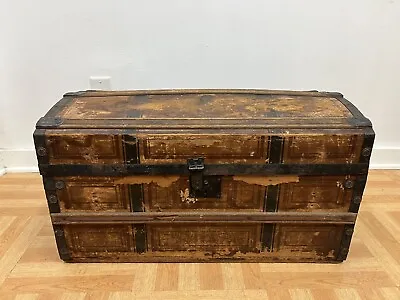 Vintage STEAMER TRUNK Storage Chest Camelback Humpback Antique Victorian Brown • $79.99