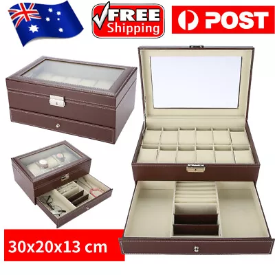 12 Slots Wooden Watch Box Jewelry Storage Case Gift Watch Display Organizer AU • $28.05