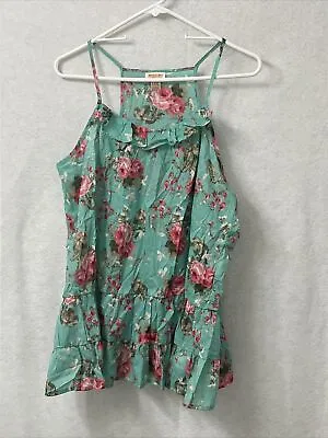 Mossimo Supply Co Womens Jade Green Floral Racerback Babydoll Tank Top Size XXL • $4.27
