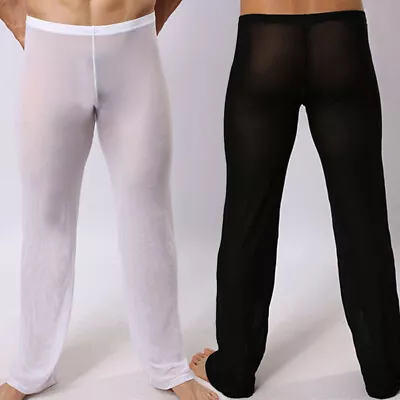 Men Long John Sheer Mesh Yoga Pants Smooth Stretchy Underwear Leggings Trousers • £7.55