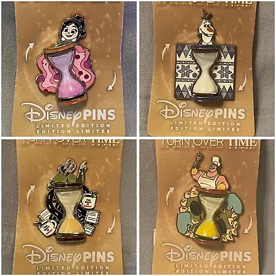 NEW Set Of 4 Disney Turn Over Time Moving Hourglass Pins Vanellope Flash Olaf • $74.66