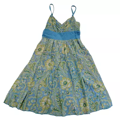 Derek Heart Dress Size Small Blue Green Floral Sleeveless Bow Cotton NEW NWT • $19.94