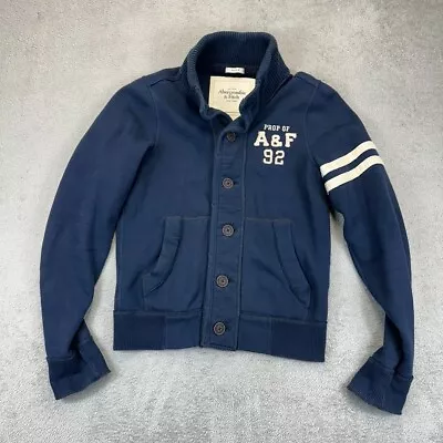 Abercrombie & Fitch Letterman Button Cardigan Sweater Navy Blue Juniors Small • $29.99