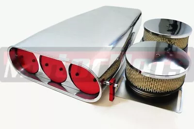 Polish Aluminum 4BBL Smooth Red Butterfly Hood Air Scoop Street Hot Rat Rod SBC • $275.95