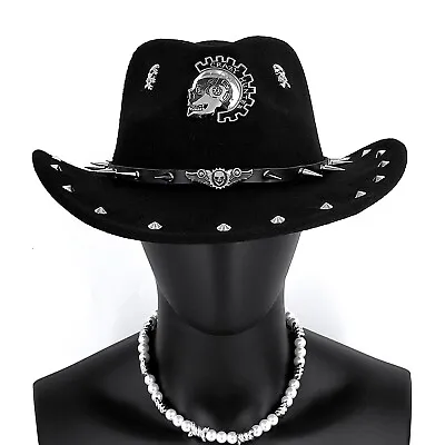 Steampunk Gothic Cosplay Rivet Cowboy Hats Big Skull Women Men Western Jazz Cap • $44.90