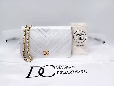 Chanel Timeless Classic Chevron White Single Flap Shoulder Bag • $4466