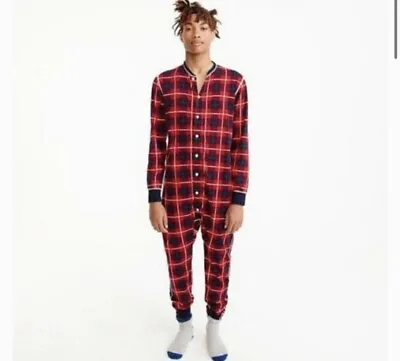 New Men's M J Crew Union Suit Pajamas In Red Check With Fireman's Flap • $49.99